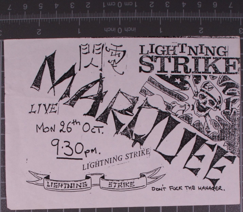 Lightning Strike Flyer Original Vintage Marquee Club October 1987 front