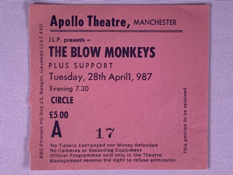 The Blow Monkeys Ticket Vintage Original Apollo Theatre April 1987 front
