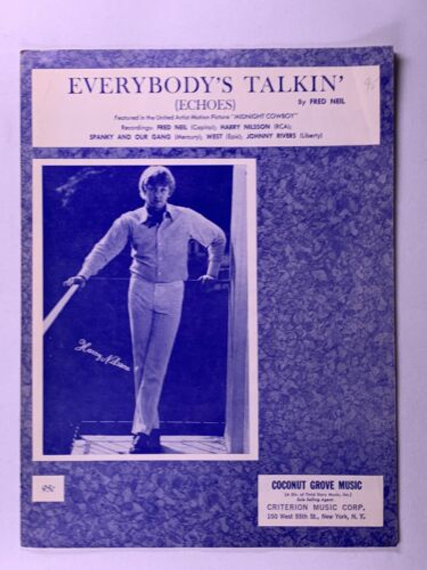 Fred Neil Sheet Music Original Vintage Everybodys Talkin (Echoes) 1967 front