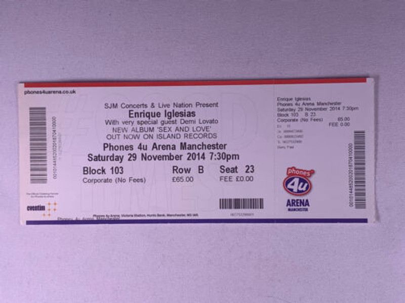 Enrique Iglesias Demi Lovato Ticket Original Sex And Love World Tour 2014 #1 Front