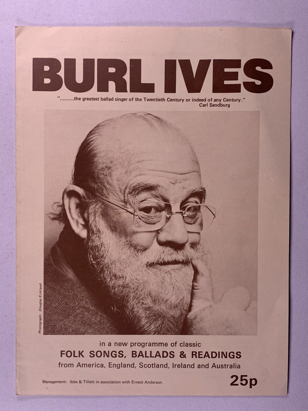 Burl Ives Programme Original Vintage Folk Songs, Ballads And Readings 1979 Front