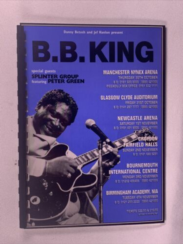 B.B.King Peter Green Itinerary Original Vintage UK Tour October-November 1997 #2 Front