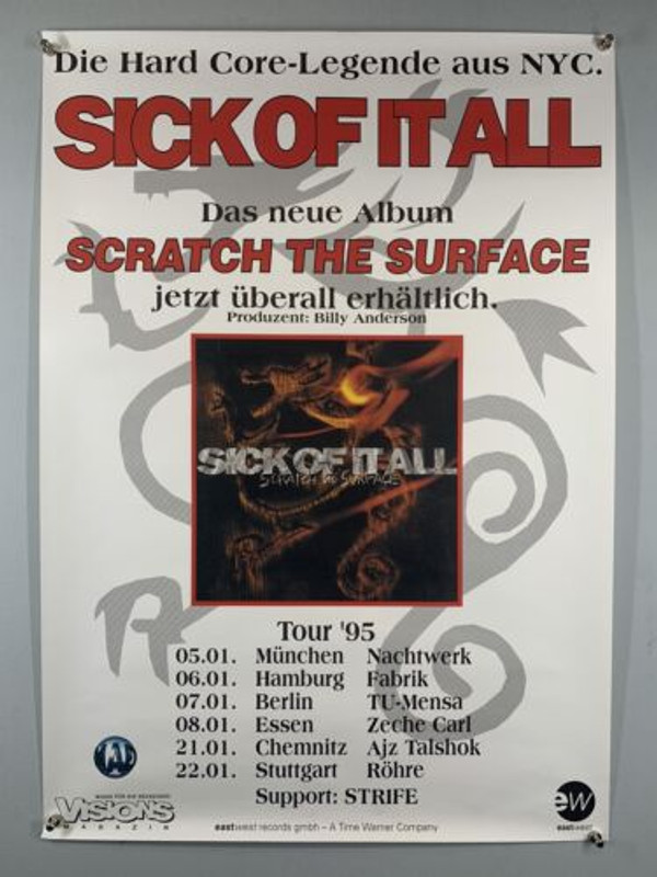 Sick Of It All Poster Original Promo Scratch The Surface German Tour Jan 1995 front