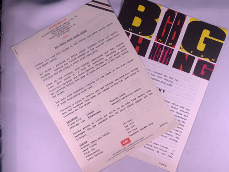 Duran Duran Press Release + Biography Original Vintage Big Thing Promo 1988