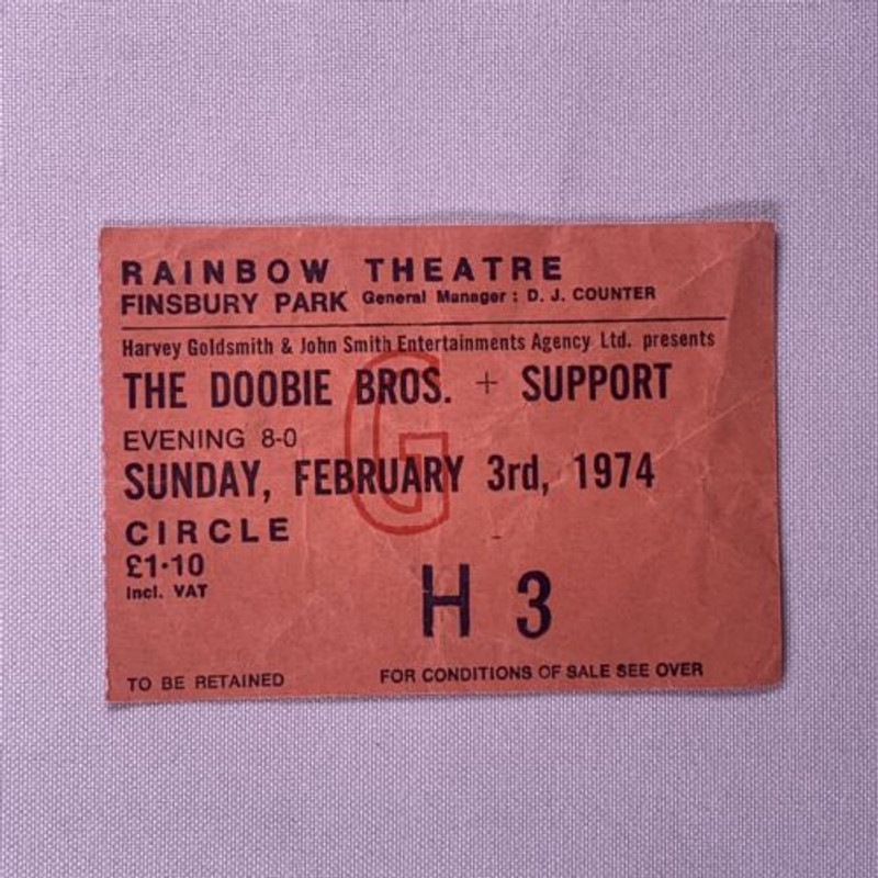 The Doobie Bros Ticket Original Vintage Captain And Me Tour Finsbury Park 1974 Front