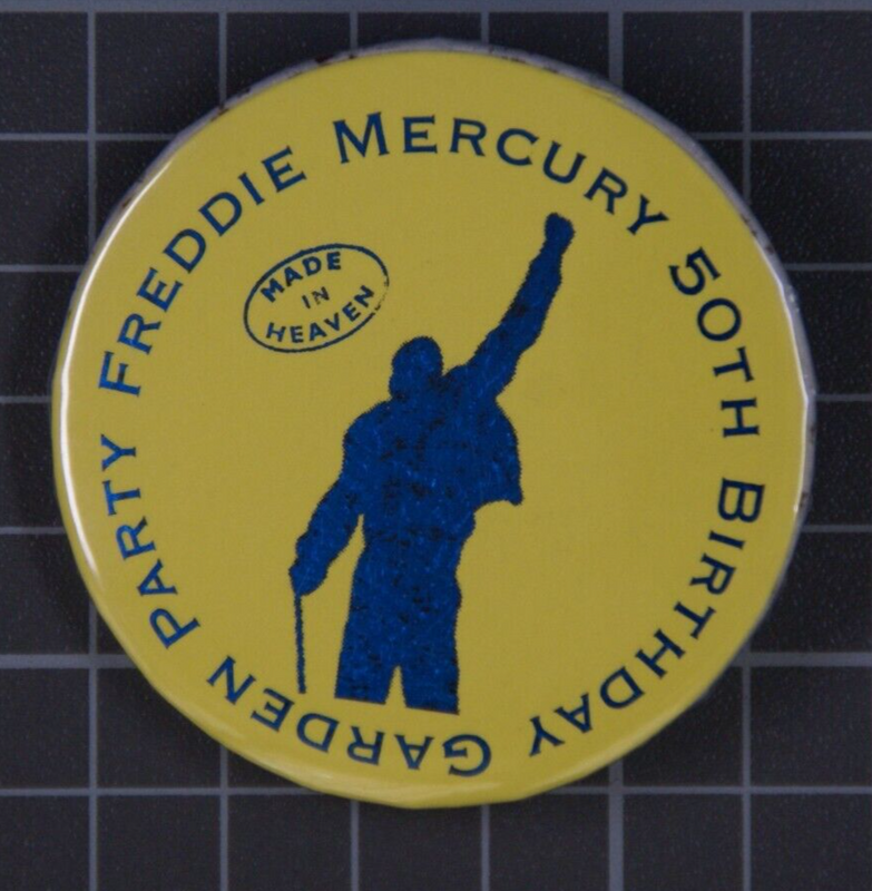 Queen Freddie Mercury Brian May Badge Vintage 50th Birthday Garden Party 1996 front