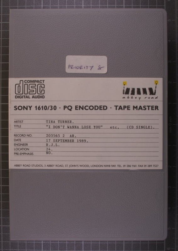 Tina Turner Abbey Road Master Tape Original Sony I Don't Wanna Lose You 1989 front