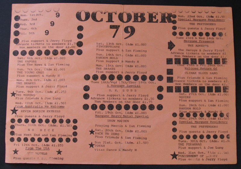 Iron Maiden Paul Dianno Flyer Vintage First Marquee Club Appearance Oct 1979 front