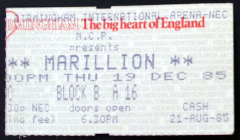 Marillion Ticket Original Vintage Misplaced Childhood Tour Birmingham 1985 #1 front