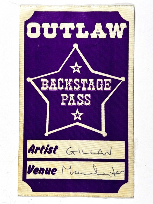 Deep Purple Gillan Pass Ticket Original Cloth Pass Manchester Apollo Early 1980s front