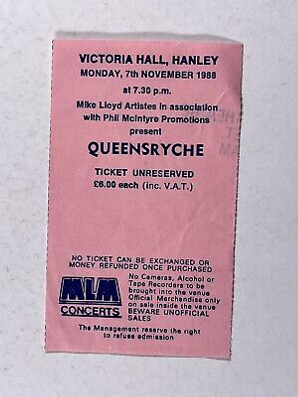 Queensryche Concert Ticket Victoria Hall front