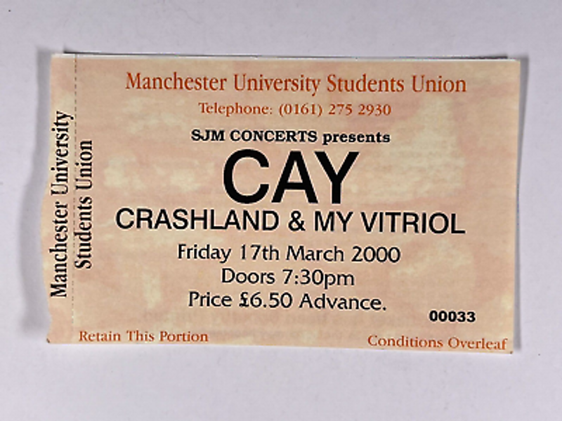 CAY Ticket SJM Original Manchester University Students Union 17th March 2000