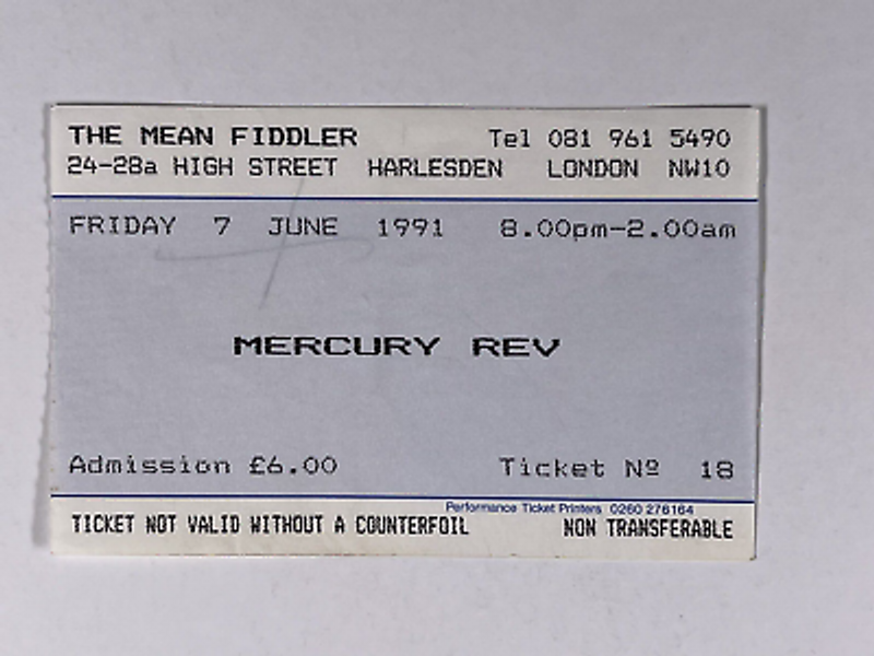 Mercury Rev Ticket The Mean Fiddler London Original Friday 7th June 1991