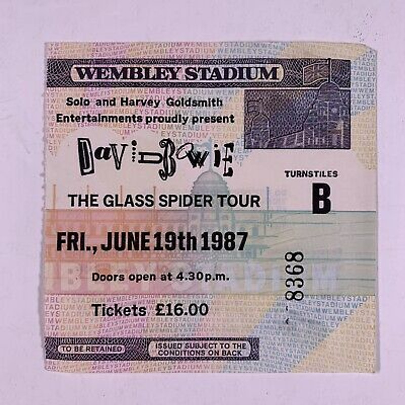 David Bowie Ticket Original Vintage The Glass Spider Tour Wembley Arena 1987 Front