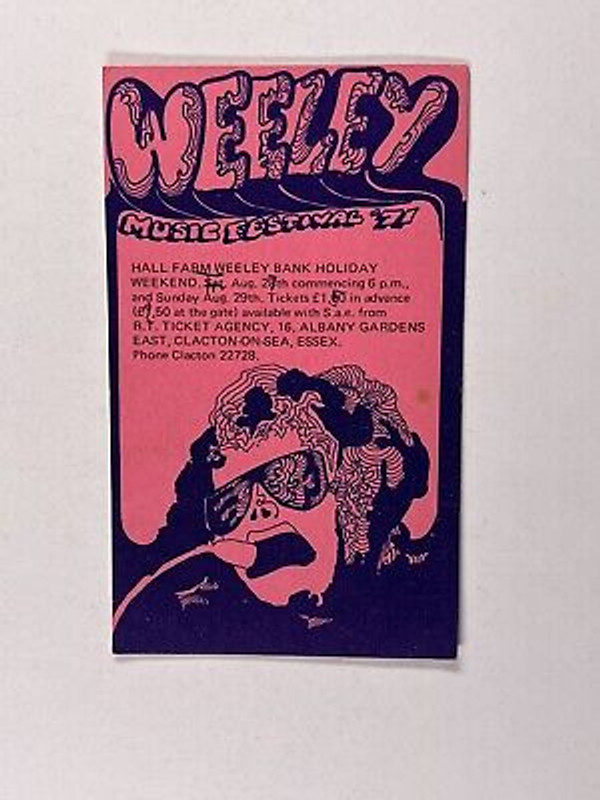 Weeley Music Festival Ticket T.Rex Rory Gallagher Rod Stewart Original 1971 front