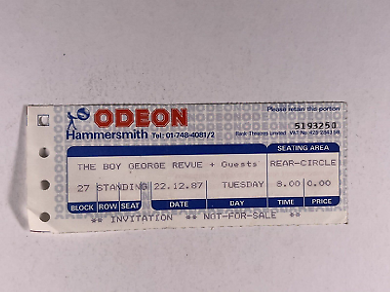 The Boy George Revue Ticket Original Vintage Odeon Hammersmith December 1987
