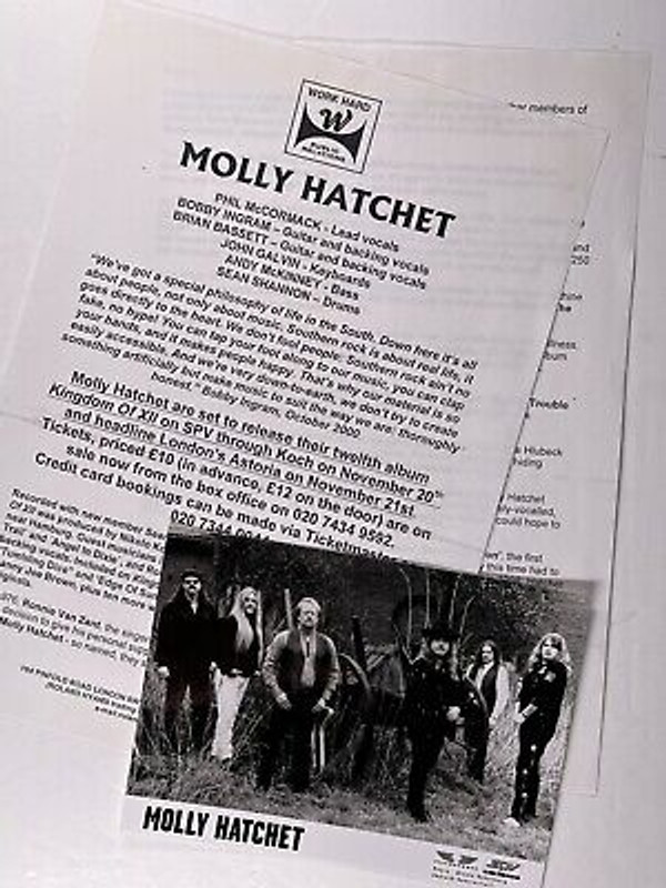 Molly Hatchet Press Release And Photo Original Work Hard Promo October 2000