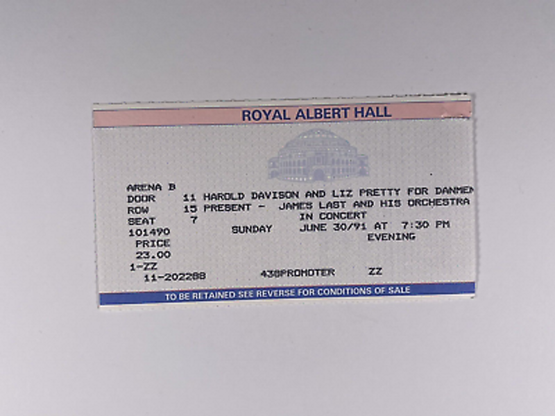 Harold Davidson Liz Pretty Ticket Royal Albert Hall 30th June 1991 Front