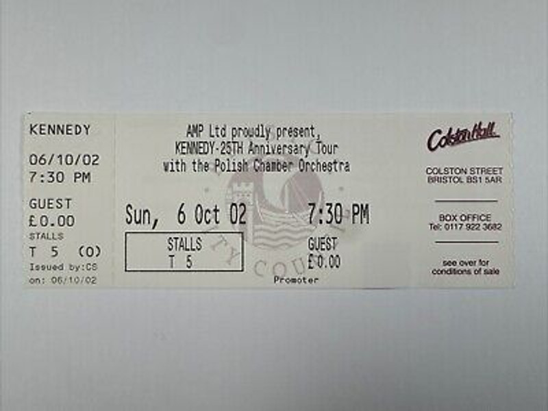 Nigel Kennedy Ticket Original 25th Anniversary Tour Colston Hall October 2002 Front