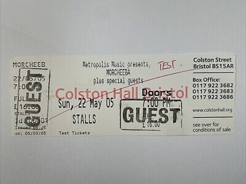 Morcheeba Test Print Ticket Original Colston Hall Bristol Concert 22nd May 2005 Front