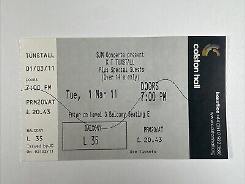 KT Tunstall Ticket Original Colston Hall Bristol SJM Concert 1st March 2011 Front