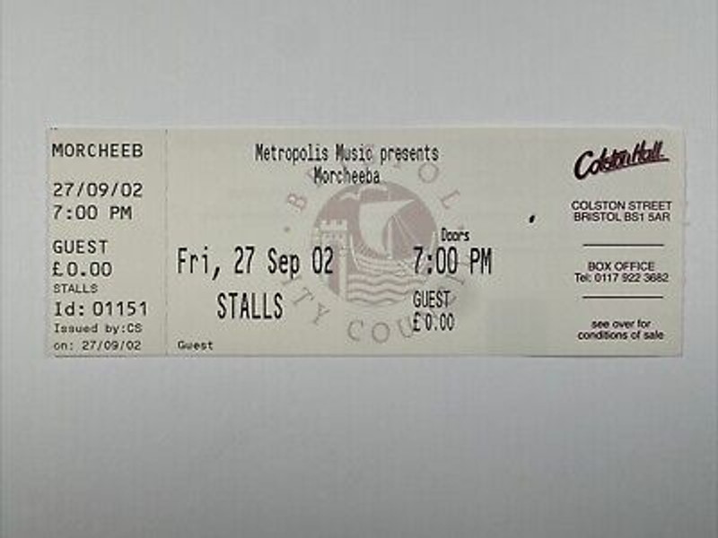 Morcheeba Ticket Original Charango Tour Colston Hall Bristol September 2002