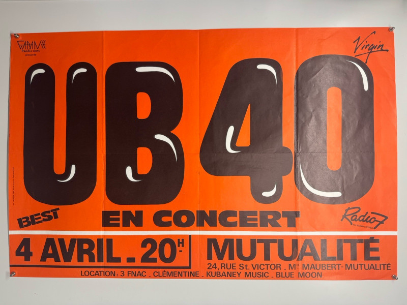 UB40 En Concert Poster Original French Concert Promotion Circa 1980s