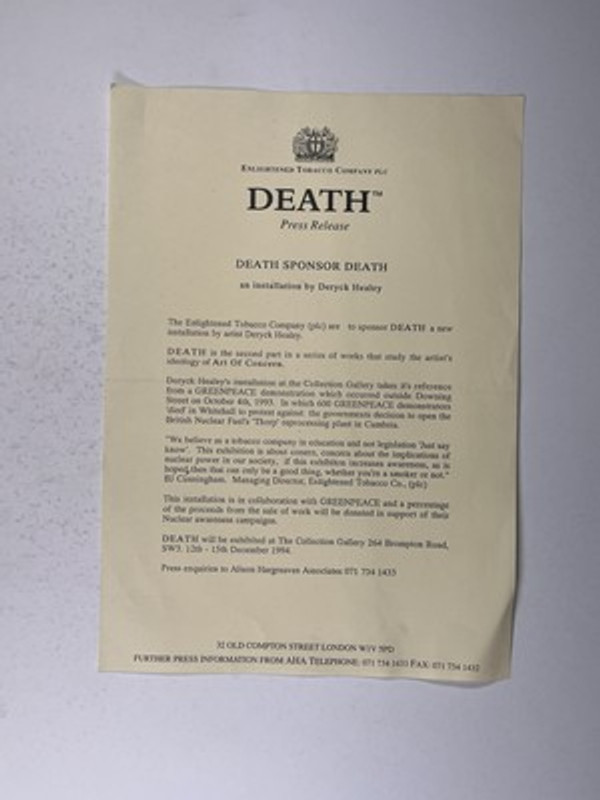 Death Press Release Original Deryck Healey 15th December 1994