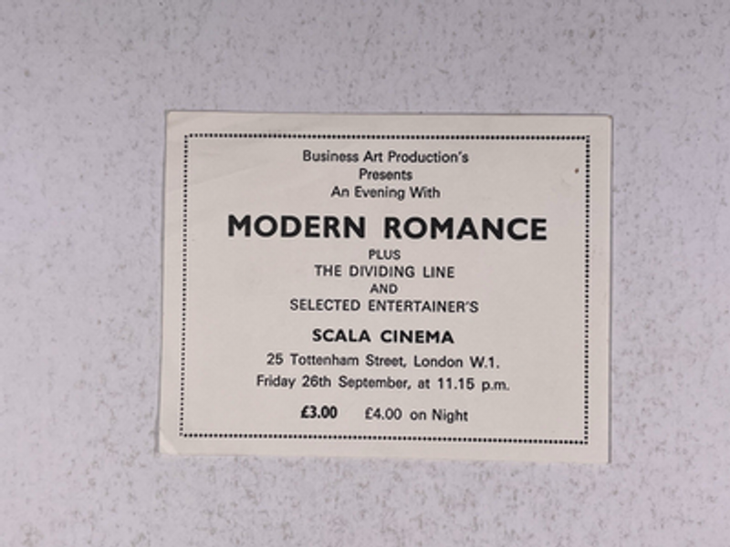 Modern Romance Invite Original The Dividing Line Scala Cinema 26th Sept 1981