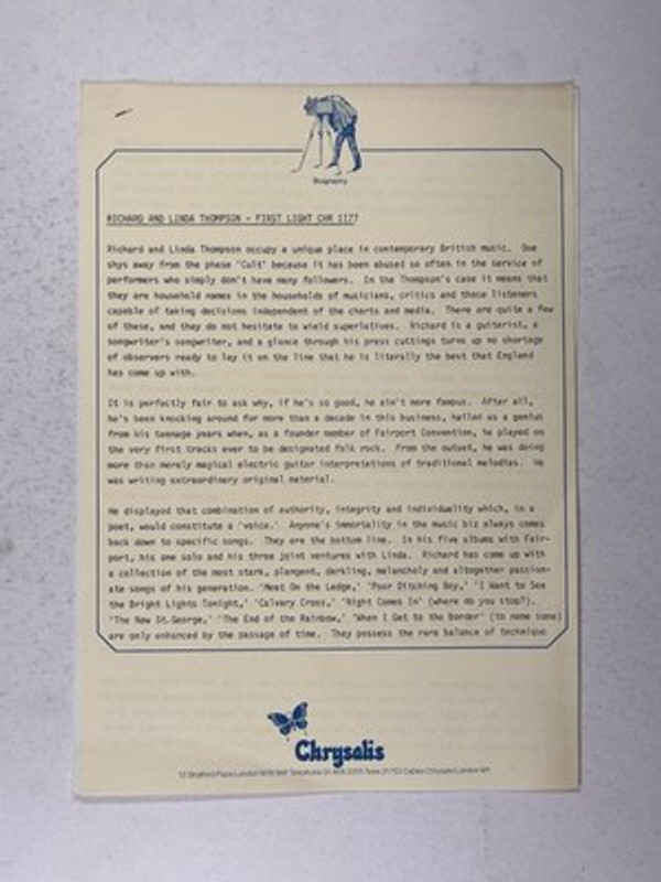 Richard And Linda Thompson Press Release front