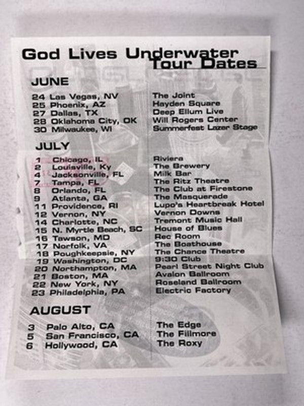 God Lives Underwater Tour Dates front