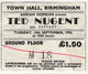 Ted Nugent Ticket Free For All Tour Birmingham Town Hall 1976 front