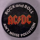 AC DC Badge Pin Original Vintage Rock and Roll Ain't Noise Pollution circa 1980 front