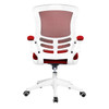 Luna Designer High Back Mesh Task Operator Office Chair with Folding Arms - Red with White Shell 
