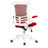 Luna Designer High Back Mesh Task Operator Office Chair with Folding Arms - Red with White Shell 