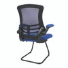 Luna Designer High Back Mesh Cantilever Visitor Chair with Folding Arms - Blue with Black Shell and Frame