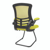 Luna Designer High Back Mesh Cantilever Visitor Chair with Folding Arms - Green with Black Shell and Frame
