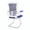 Luna Designer High Back Mesh Cantilever Visitor Chair with Folding Arms - Blue with White Shell and Chrome Frame