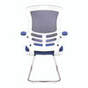 Luna Designer High Back Mesh Cantilever Visitor Chair with Folding Arms - Blue with White Shell and Chrome Frame