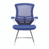 Luna Designer High Back Mesh Cantilever Visitor Chair with Folding Arms - Blue with White Shell and Chrome Frame