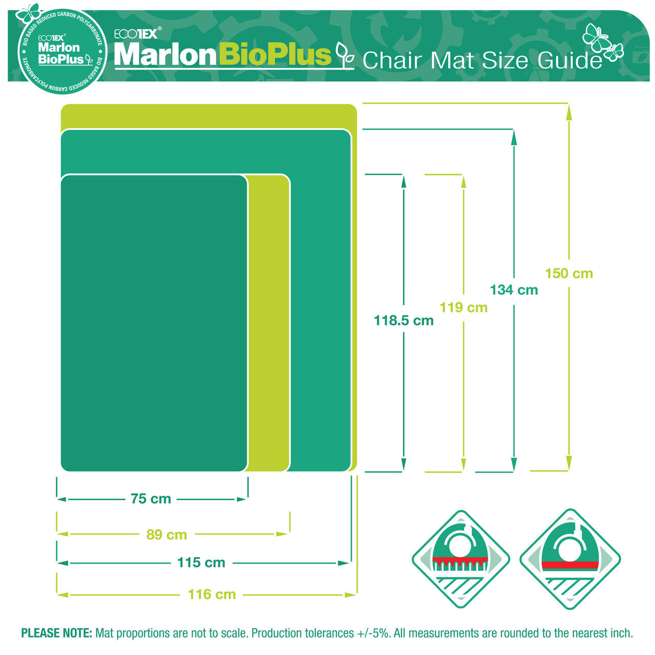 Ecotex Marlon BioPlus Eco Friendly Polycarbonate Chair Mat for Medium Pile Carpets 12mm or less Rectangular
