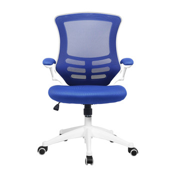 Luna Medium Back Designer Mesh Task Operator Office Chair with Folding Arms White/Blue 