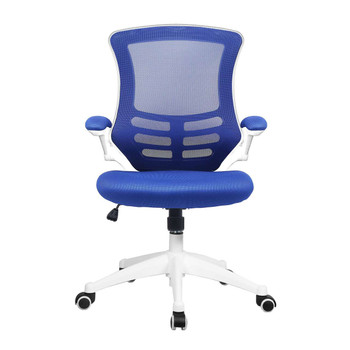 Luna Designer High Back Mesh Task Operator Office Chair with Folding Arms - Blue with White Shell NAU-BCM-L1302-WH-BL