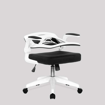 Oyster Folding Mesh Task Operator Office Chair with Upholstered Folding Arms - Grey with White Shell and Base NAU-BCM-K523-WH-GY