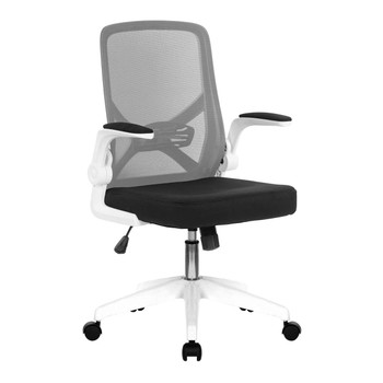 Oyster Folding Mesh Task Operator Office Chair with Upholstered Folding Arms - Grey with White Shell and Base NAU-BCM-K523-WH-GY