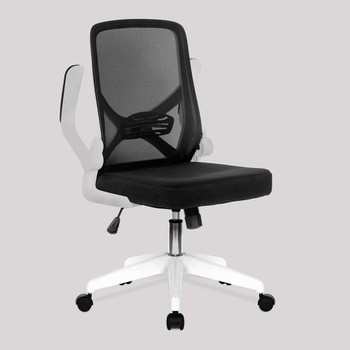 Oyster Folding Mesh Task Operator Office Chair with Upholstered Folding Arms - Black with White Shell and Base NAU-BCM-K523-WH-BK