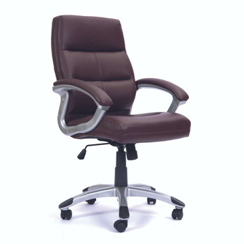 Greenwich High Back Leather Effect Executive Office Chair with Contoured Backrest - Cherry Brown NAU-BCP-T101-BY