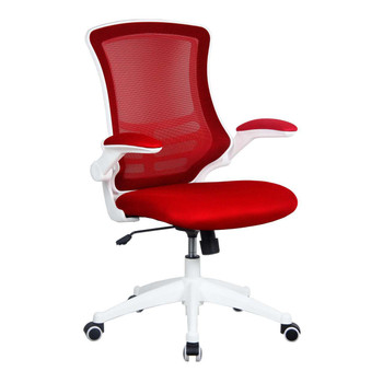 Luna Designer High Back Mesh Task Operator Office Chair with Folding Arms - Red with White Shell NAU-BCM-L1302-WH-RD