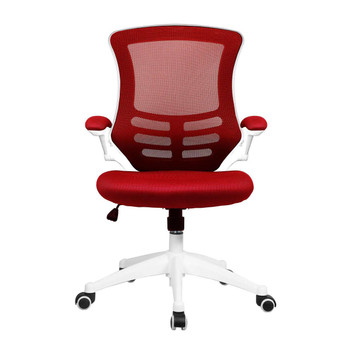 Luna Designer High Back Mesh Task Operator Office Chair with Folding Arms - Red with White Shell NAU-BCM-L1302-WH-RD