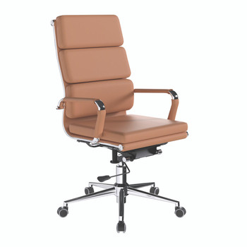 Avanti Bonded Leather High Back Swivel Executive Office Chair with Individual Back Cushions - Brown with Chrome Arms and Base 